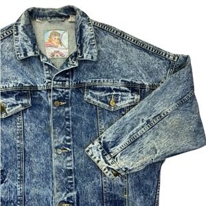 Vintage WHIPP Acid Wash Heavy Denim Trucker Blue Jean Jacket Size Medium Retro